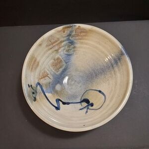 Artistic Ceramic Bowl with Blue and Brown Accents